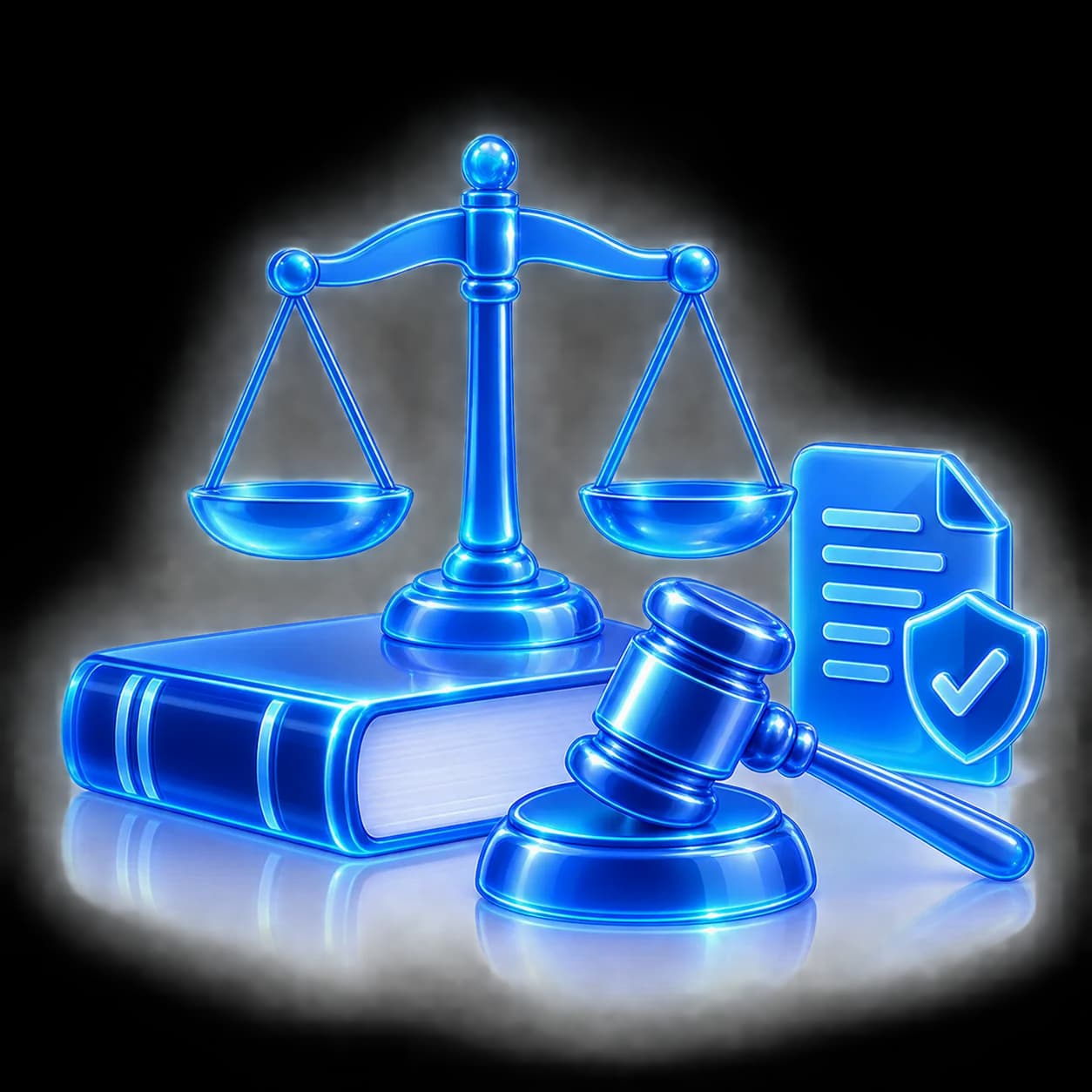 3D legal scales and law symbol