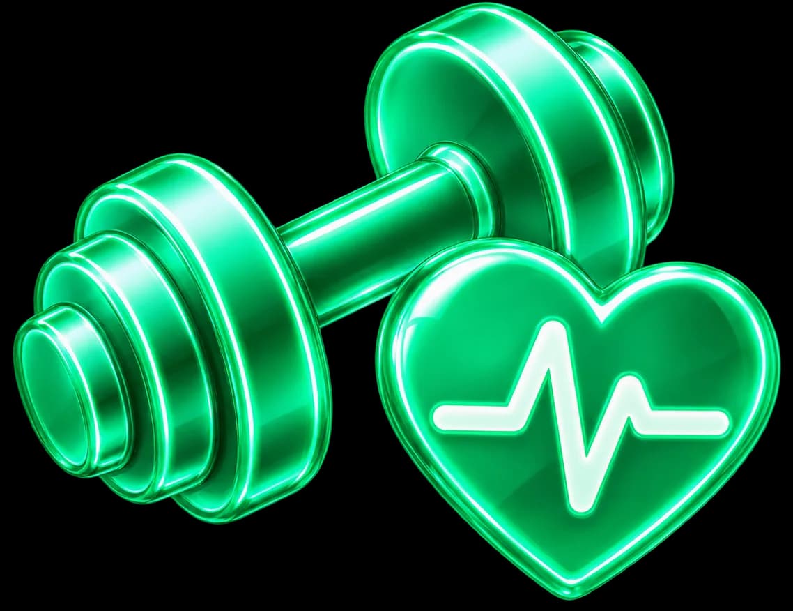 3D dumbbell with a heart rate symbol